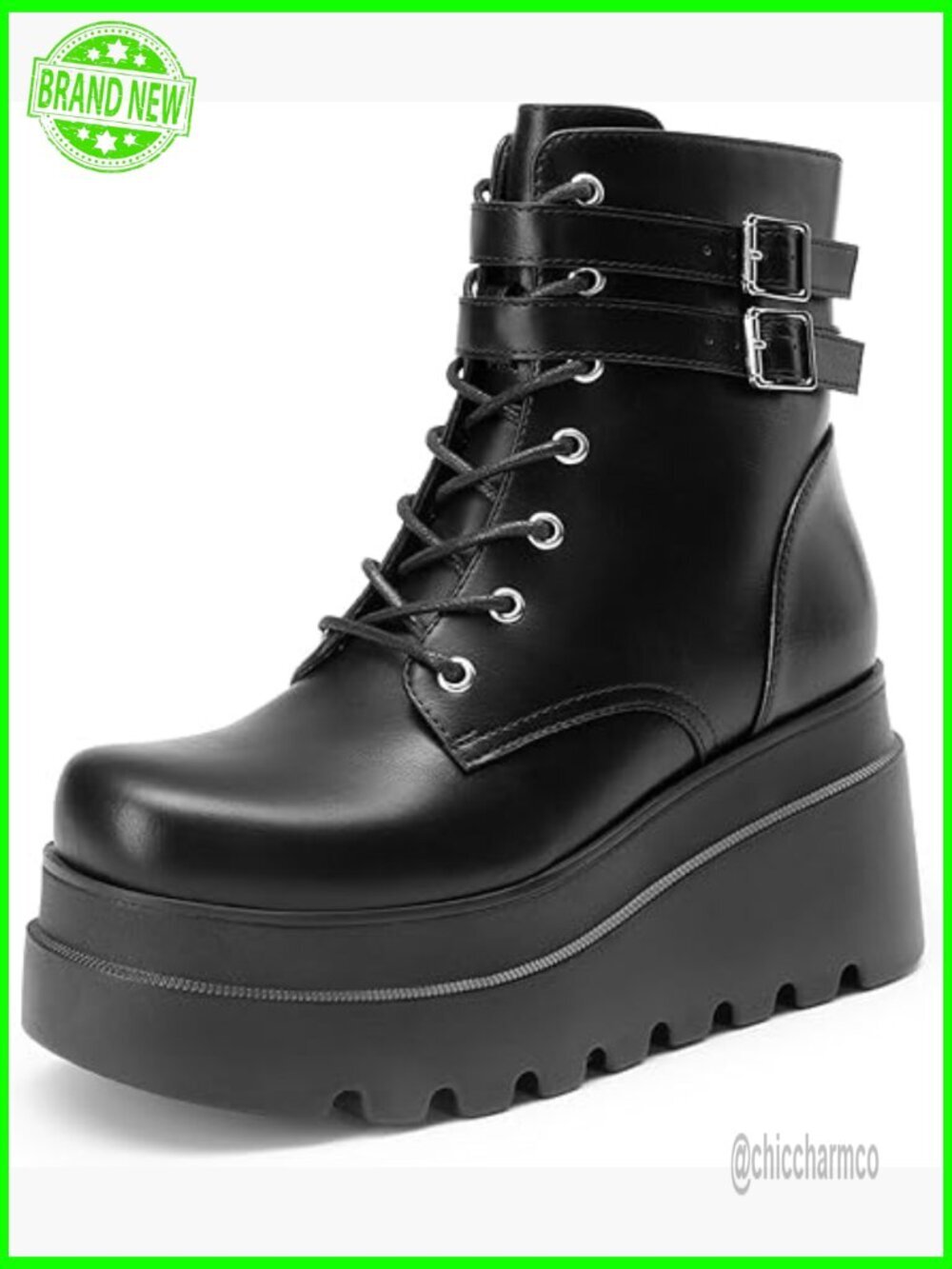 Chunky Platform Combat Ankle Boots Lace Up Motorcycle Booties Goth High Heel